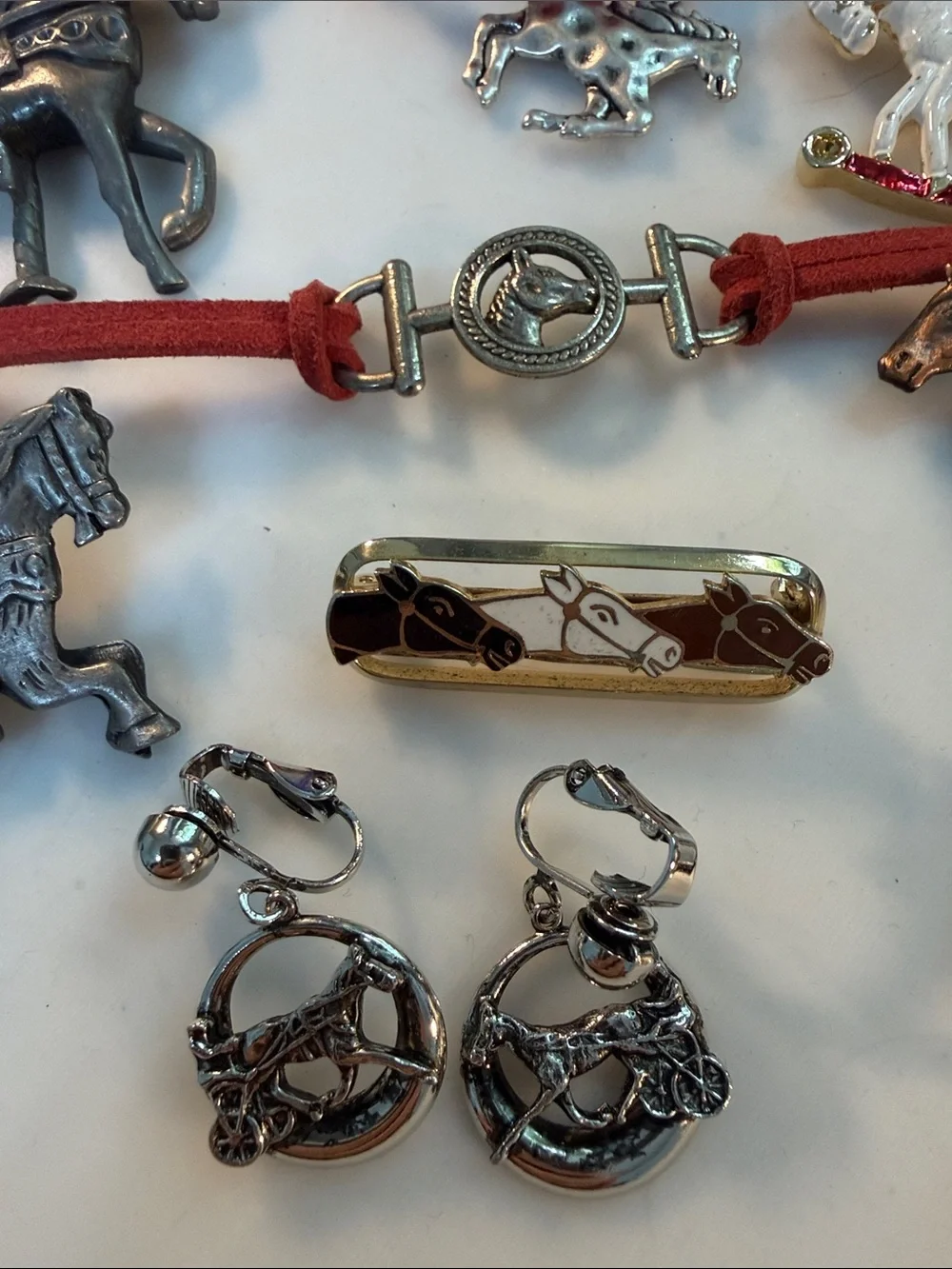 Horse Jewelry Lot - Red Beaded Bracelet & Assorted Horse Charms buy one buy all!